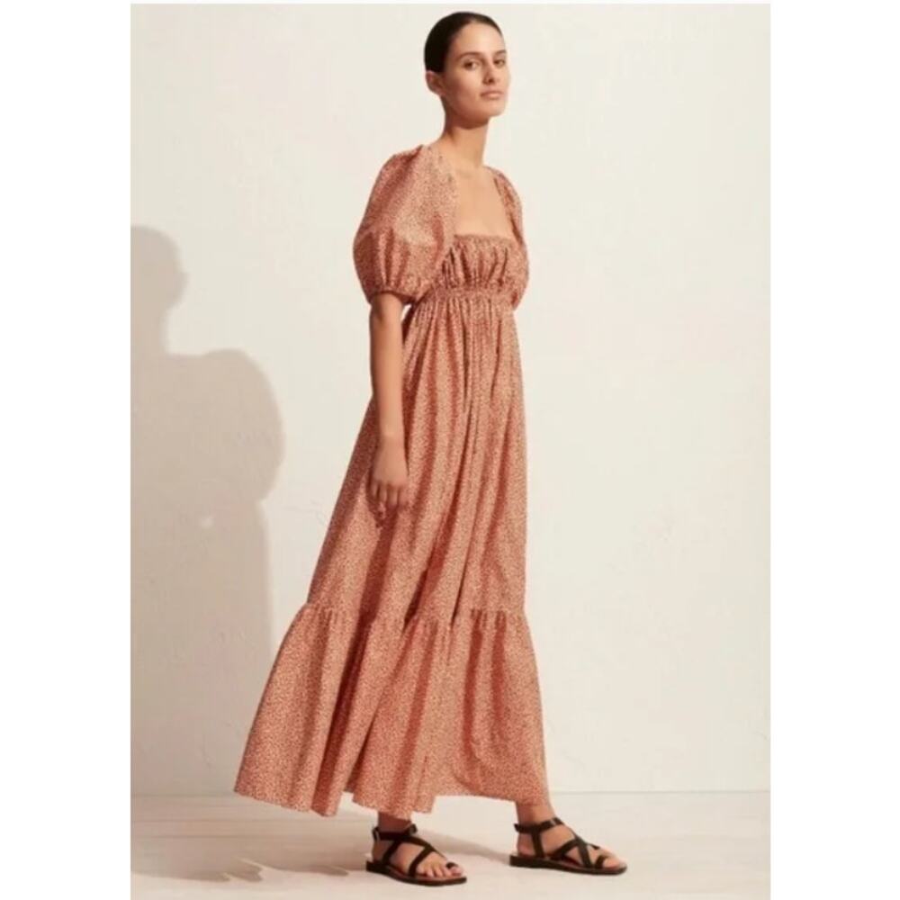 Matteau Shirred Peasant Dress in Starflower Womens Orange Size 2 US Summer